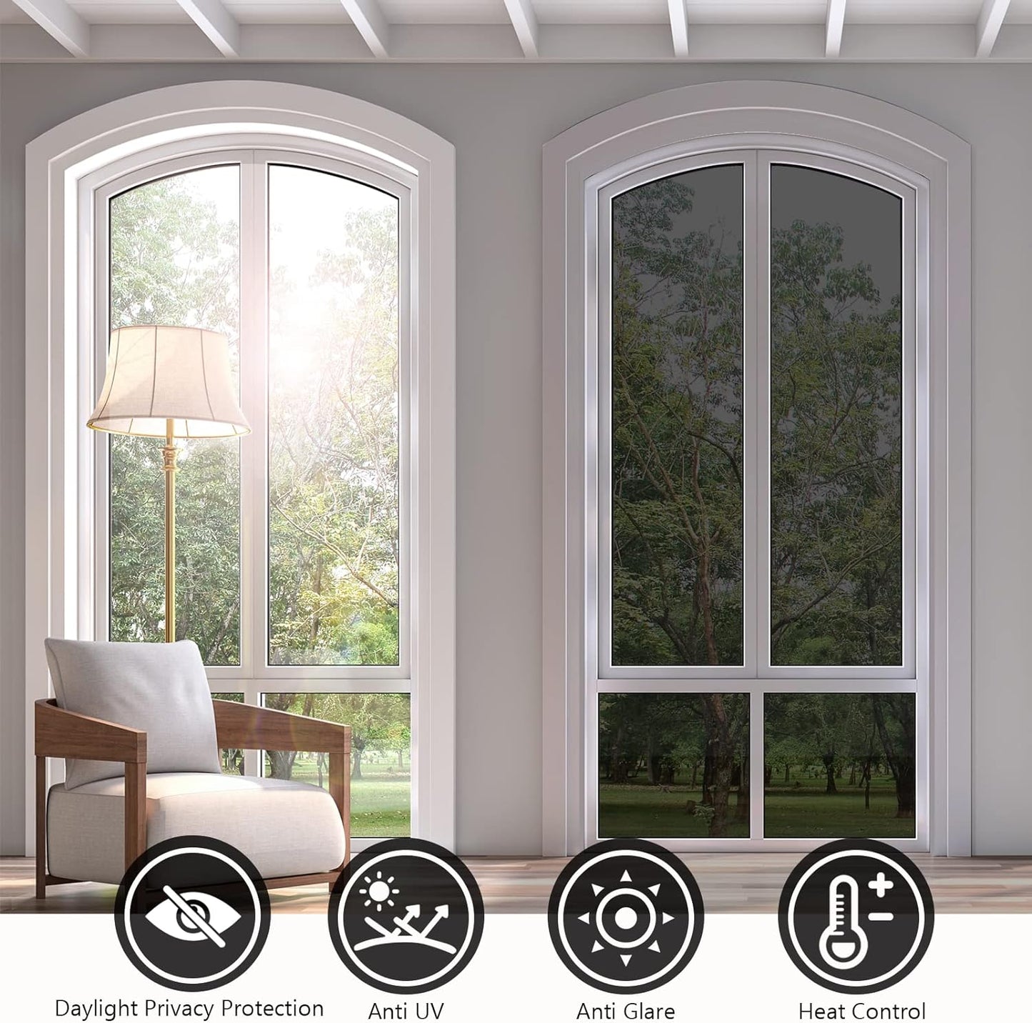 KESPEN Window Film One Way Privacy Heat Control, Black-Silver, 35.4 Inch X 8.2 Feet