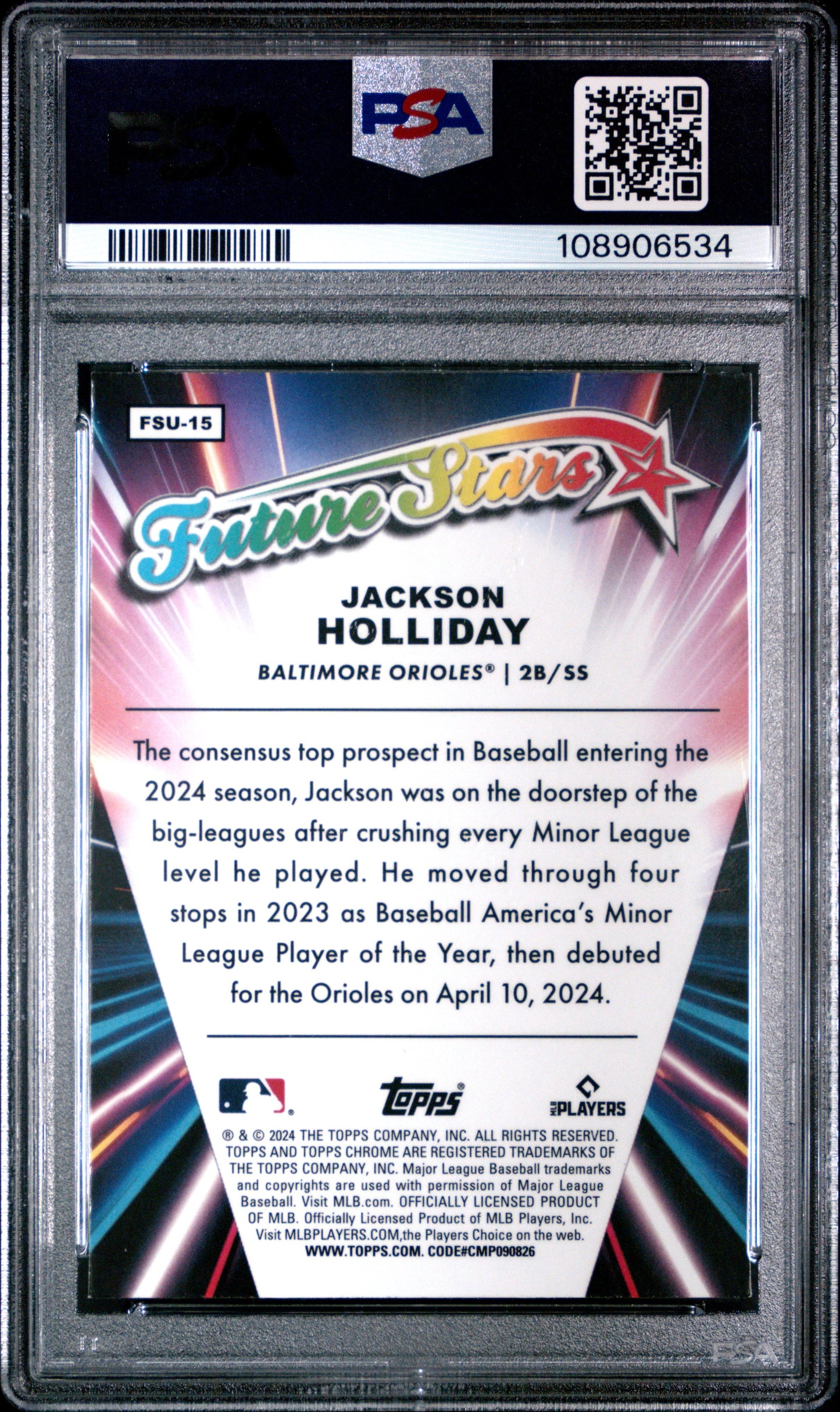 Graded 2024 Topps Chrome Update Jackson Holliday #FSU15 Future Stars Rookie RC Baseball Card PSA 8 Near Mint