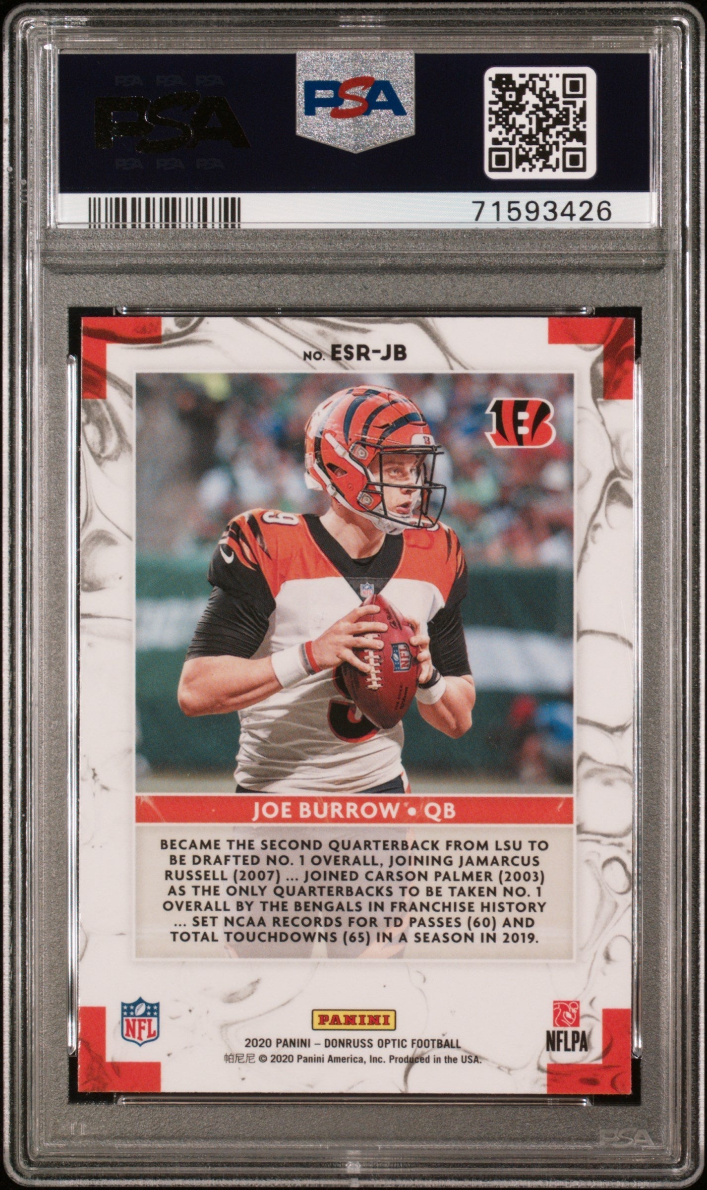 Graded 2020 Panini Donruss Optic Joe Burrow #JB Elite Series Rookies Rookie RC Football Card PSA 10 Gem Mint