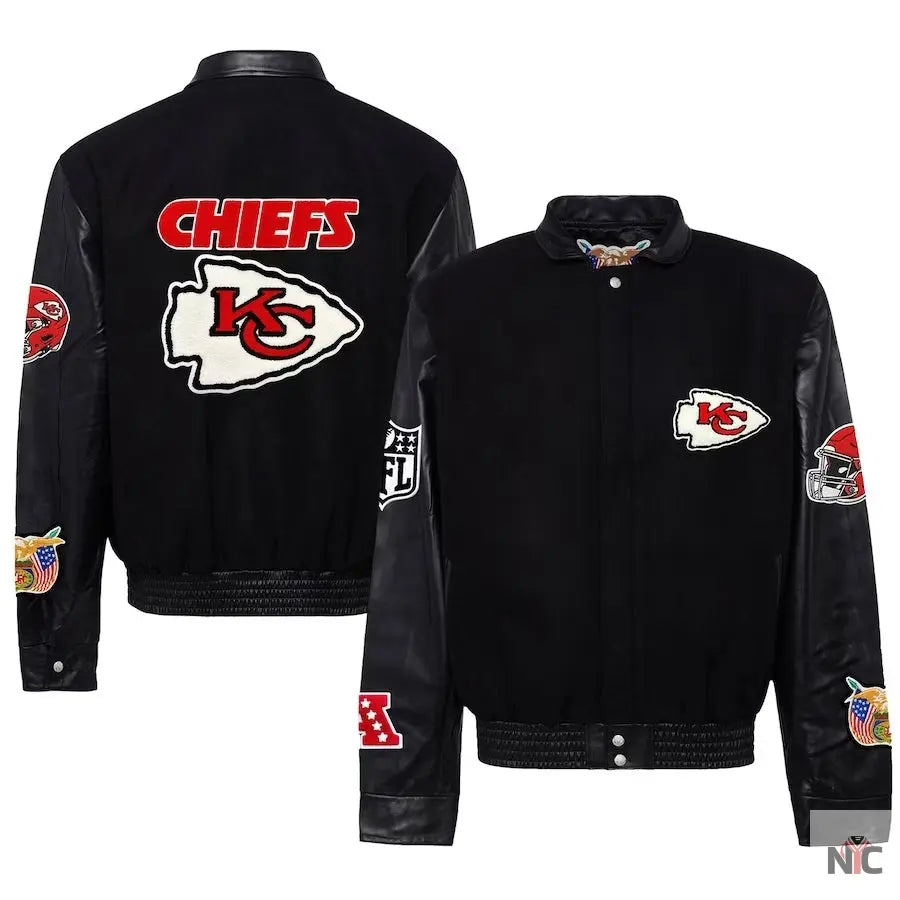 Kansas City Chiefs Jeff Hamilton Black Wool & Leather Varsity Jacket