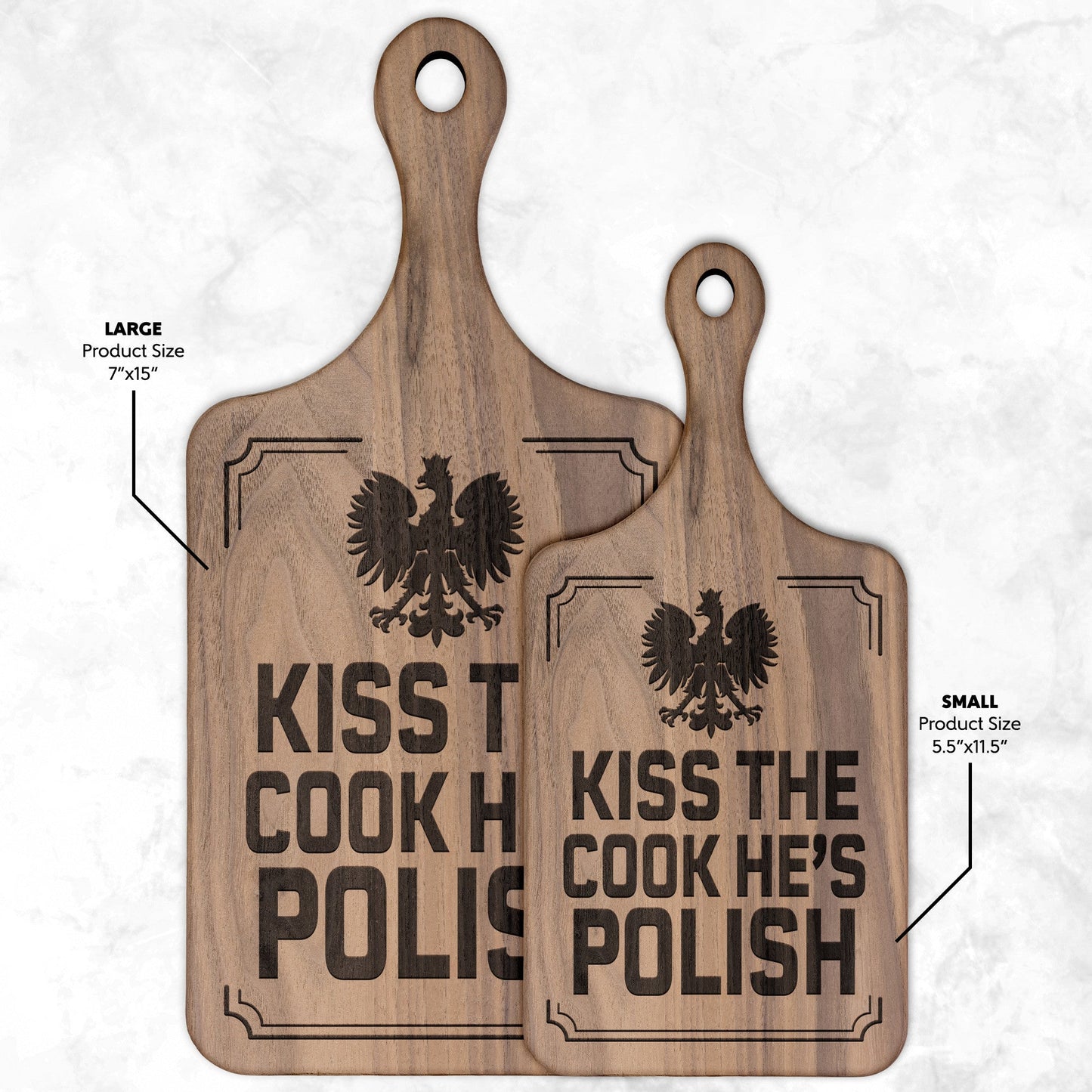 Kiss The Cook He's Polish Hardwood Paddle Cutting Board