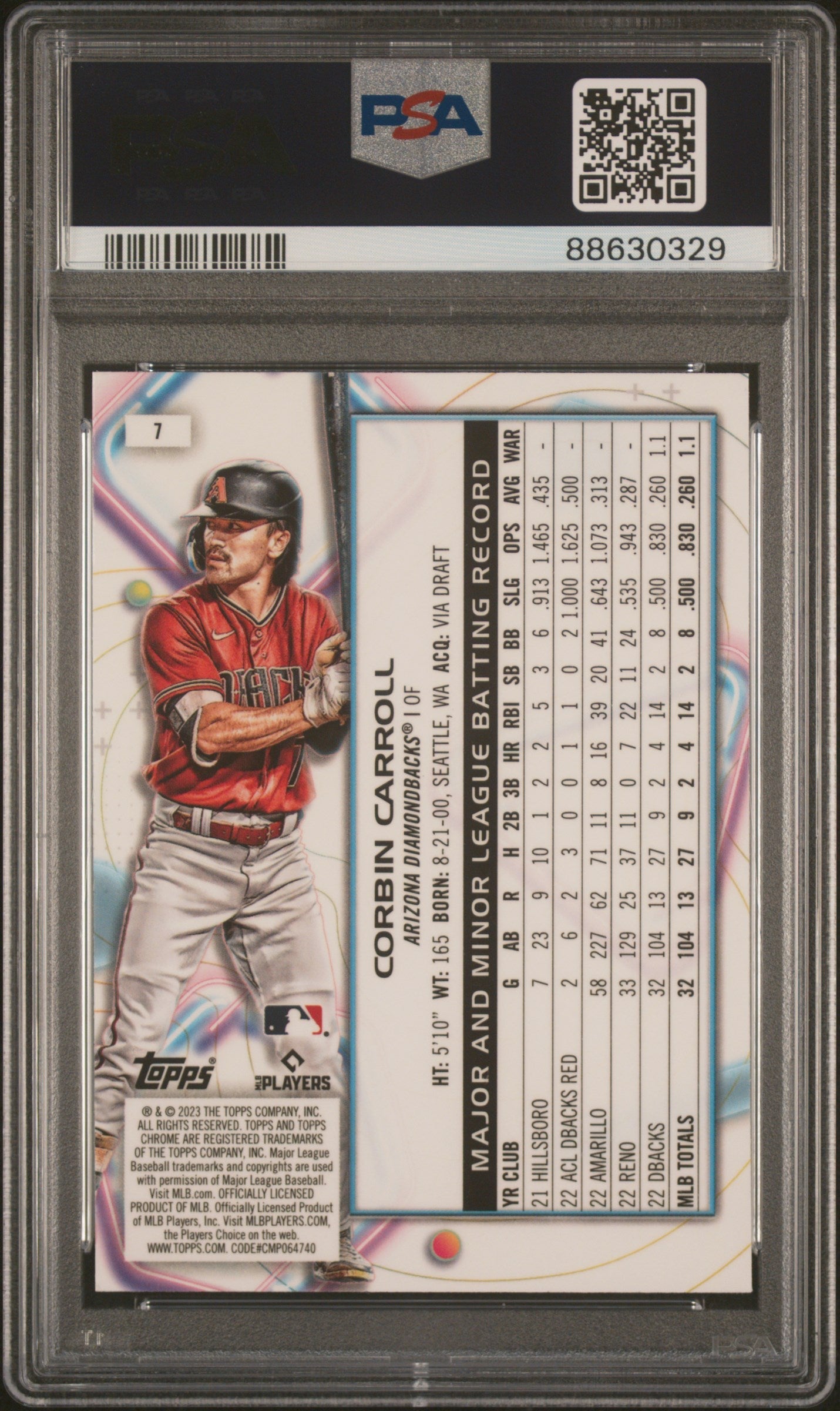 Graded 2023 Topps Cosmic Chrome Corbin Carroll #7 Rookie RC Baseball Card PSA 10 Gem Mint