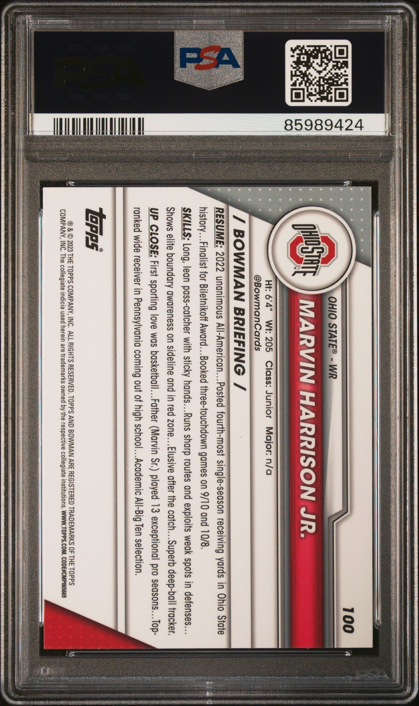 Graded 2023 Topps Bowman U Chrome Marvin Harrison Jr #100 Rookie RC Football Card PSA 10 Gem Mint