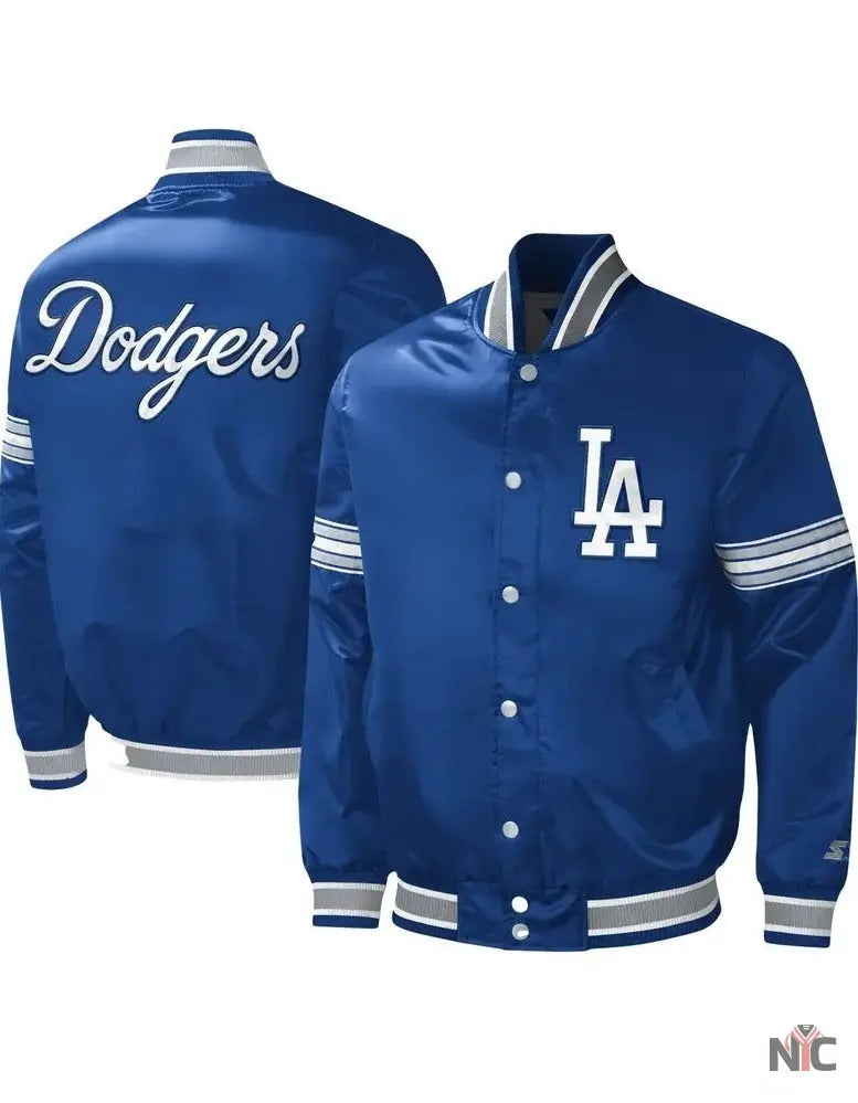 LA Dodgers Midfield Royal Blue Satin Varsity Jacket