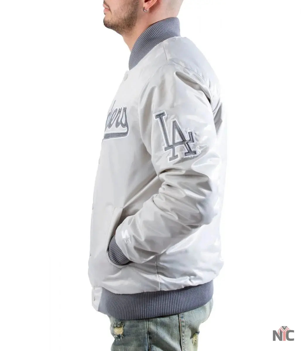 LA Dodgers Silver Satin Jacket