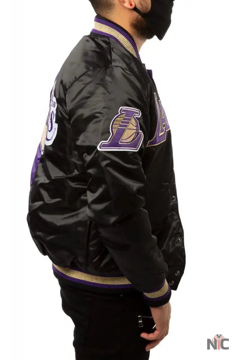 LA Lakers Black and Purple Satin Bomber Jacket