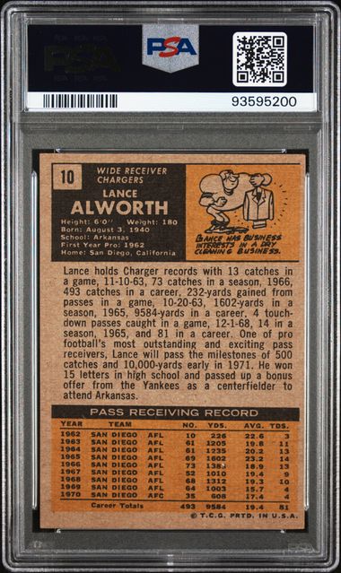 Graded 1971 Topps Lance Alworth #10 Football Card PSA 4 VG-EX