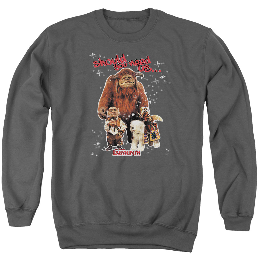 Labyrinth Should You Need Us Mens Crewneck Sweatshirt Charcoal Officially Licensed