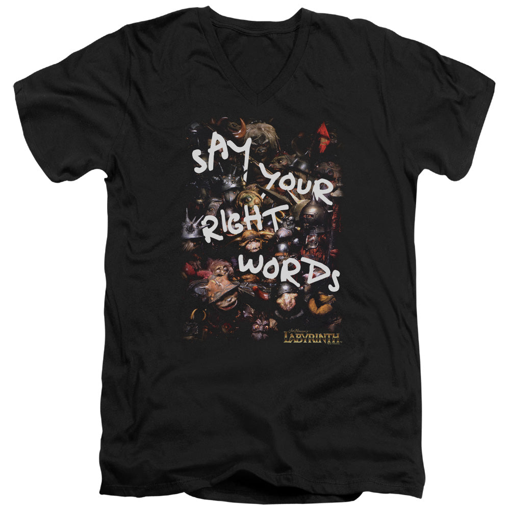 Labyrinth Right Words Mens Slim Fit V-Neck T Shirt Black Officially Licensed