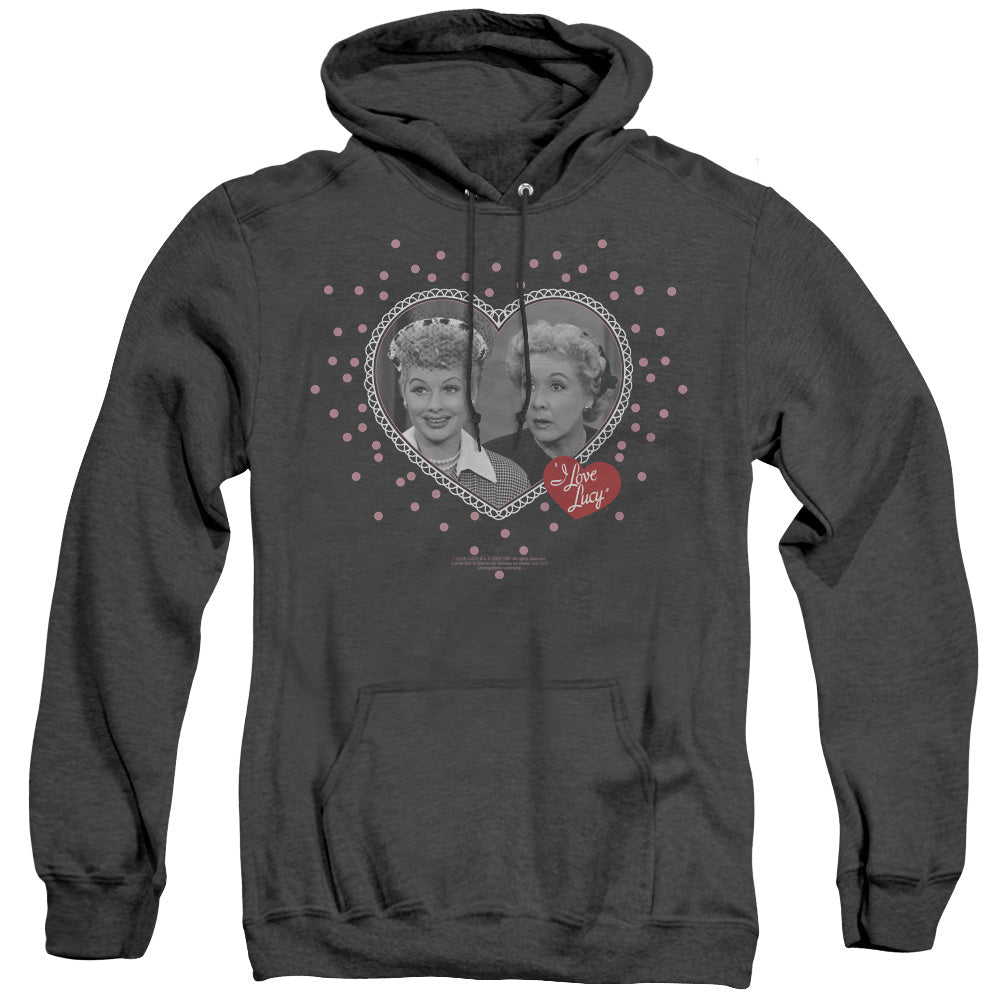 I Love Lucy Hearts And Dots Mens Heather Hoodie Black Officially Licensed