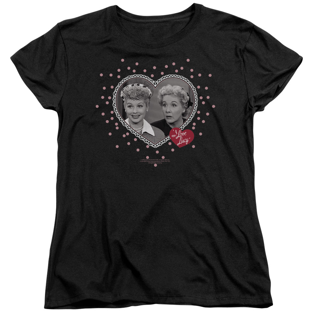 I Love Lucy Hearts and Dots Womens T Shirt Black Officially Licensed