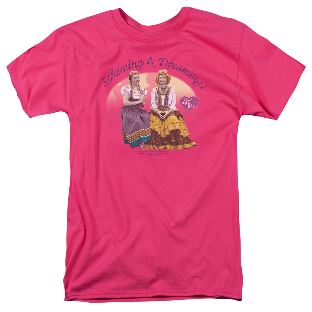 I Love Lucy Scheming And Dreaming Mens T Shirt Hot Pink Officially Licensed