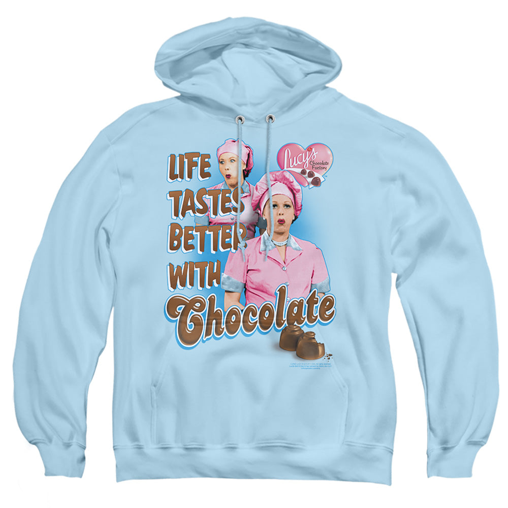 I Love Lucy Better With Chocolate Mens Hoodie Light Blue Officially Licensed