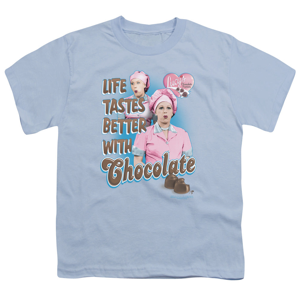 I Love Lucy Better With Chocolate Kids Youth T Shirt Light Blue Officially Licensed