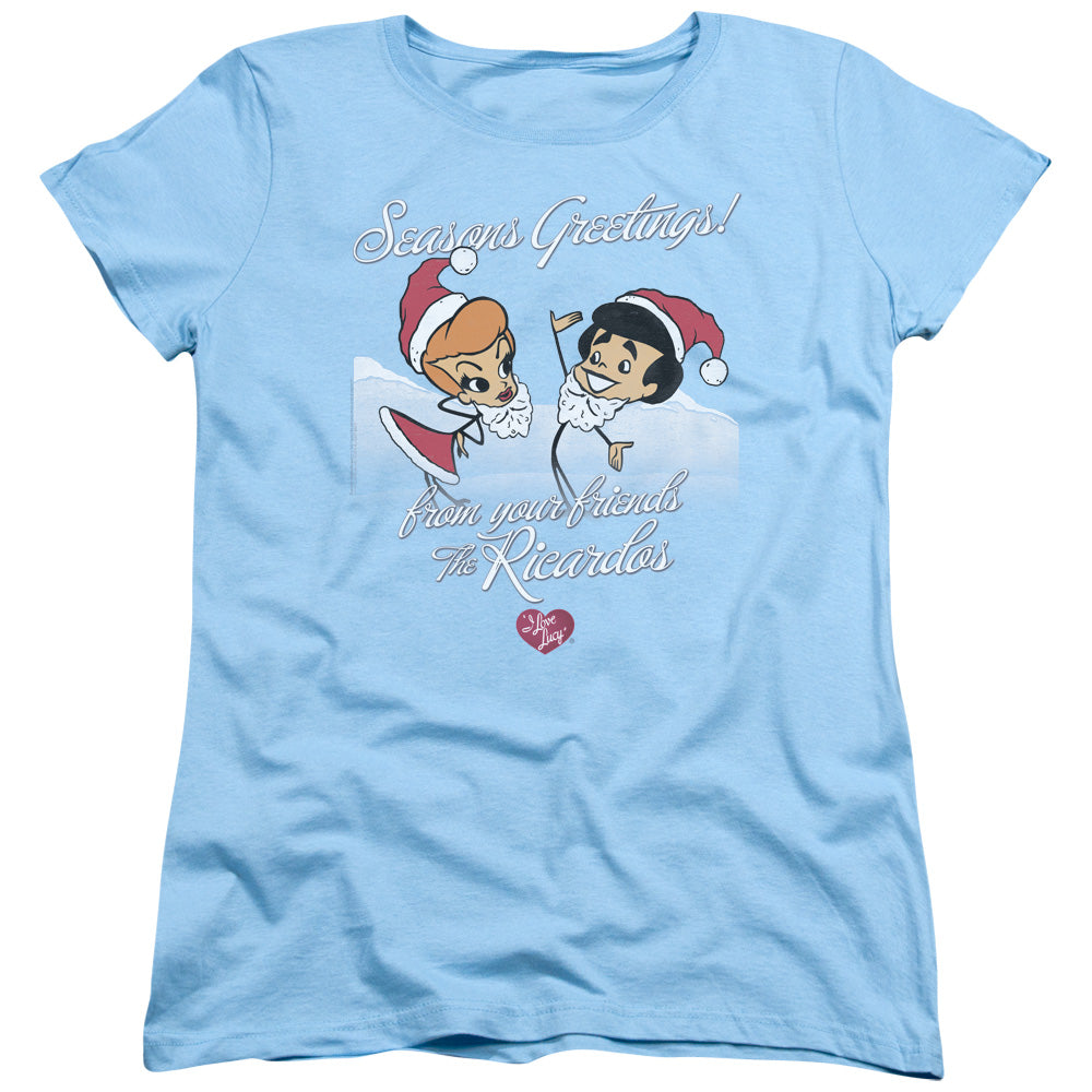 I Love Lucy Animated Christmas Womens T Shirt Light Blue Officially Licensed