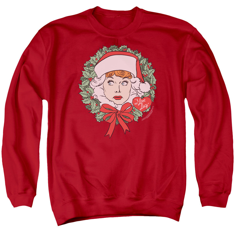 I Love Lucy Wreath Mens Crewneck Sweatshirt Red Officially Licensed