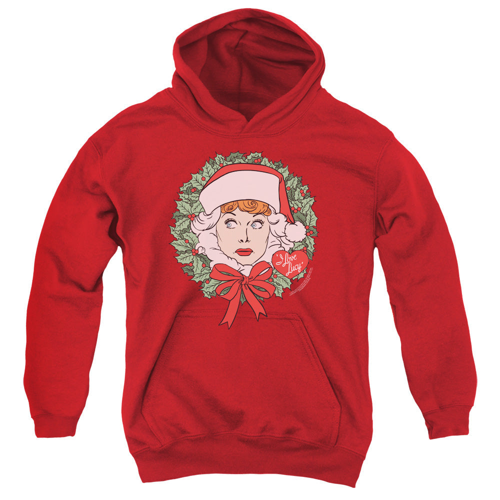 I Love Lucy Wreath Kids Youth Hoodie Red Officially Licensed