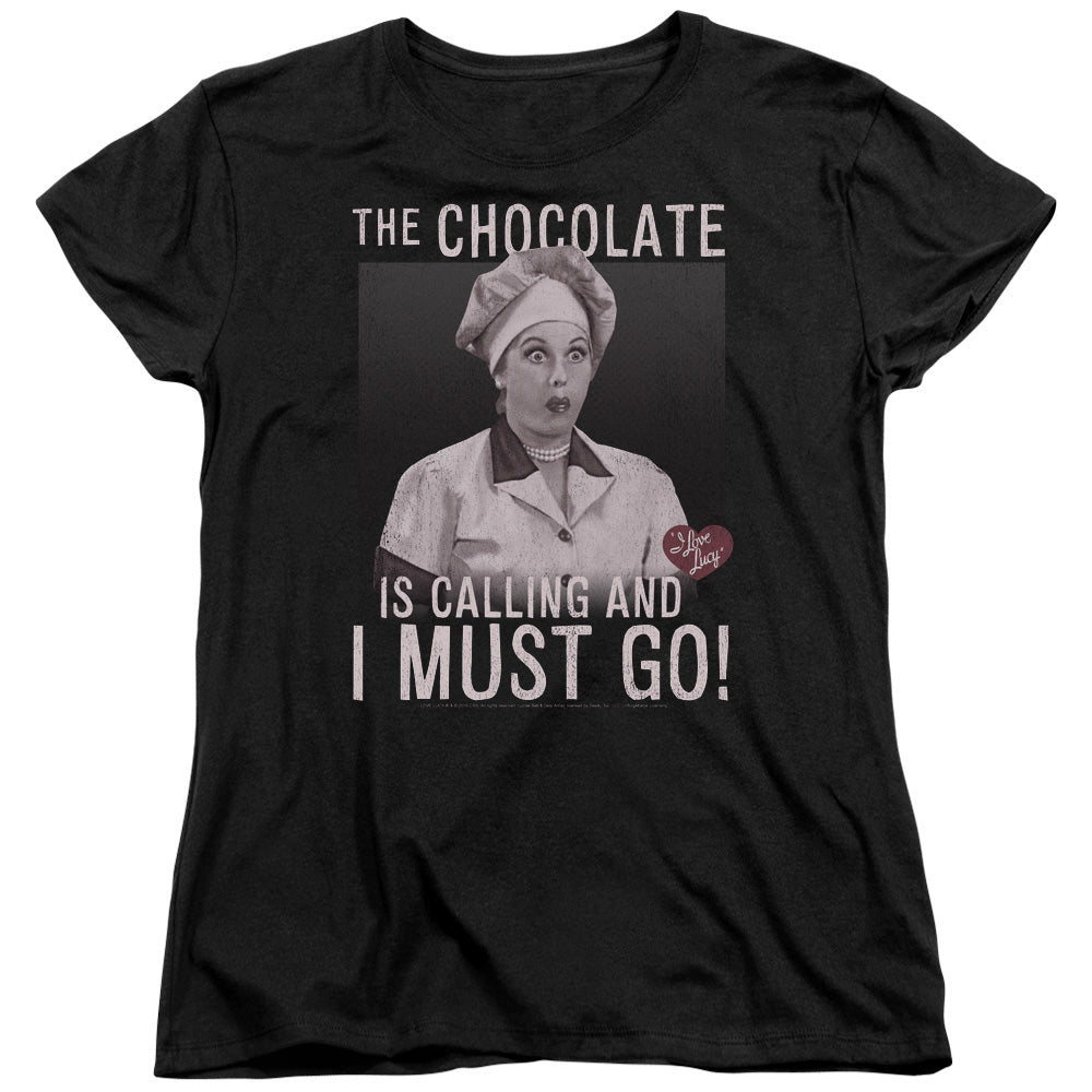 I Love Lucy Chocolate Calling Womens T Shirt Black Officially Licensed