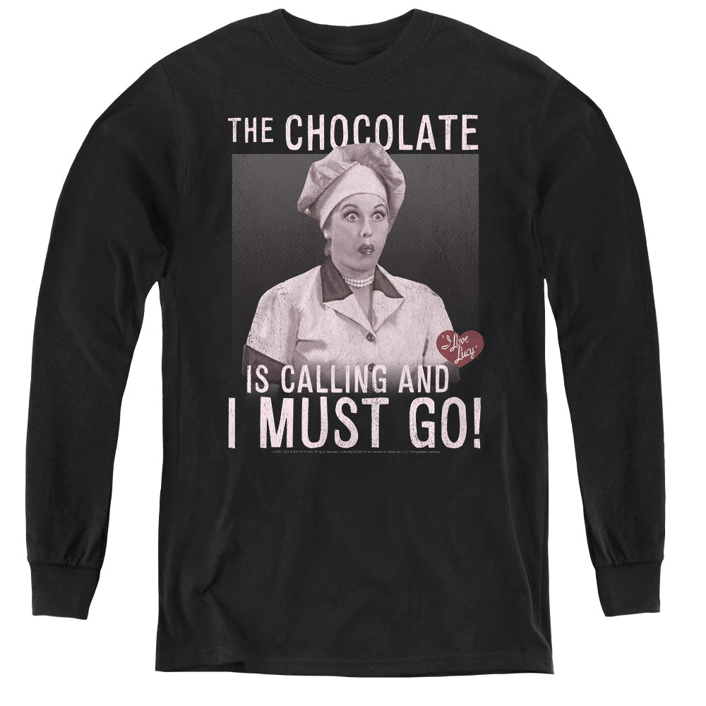 I Love Lucy Chocolate Calling Long Sleeve Kids Youth T Shirt Black Officially Licensed