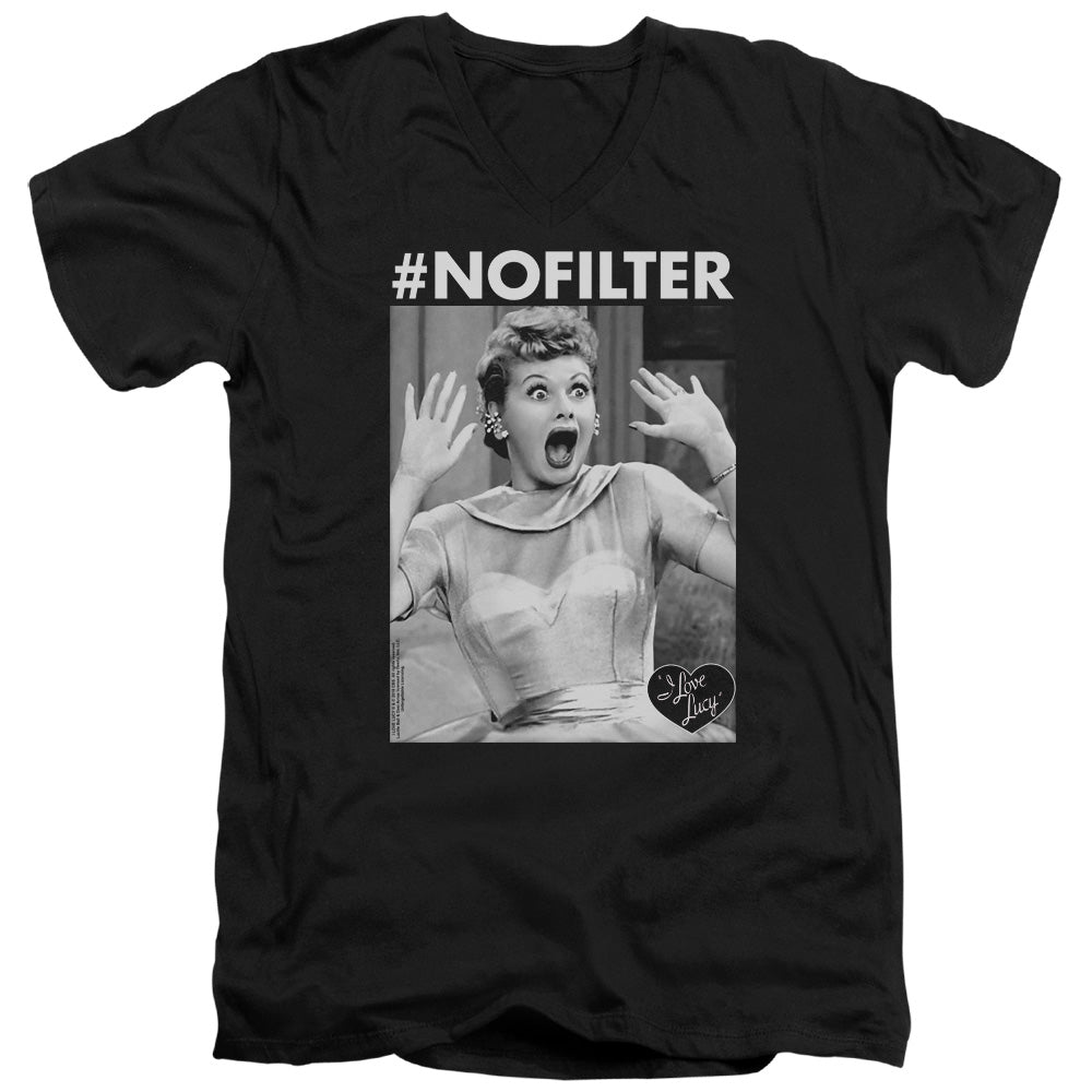I Love Lucy No Filter Mens Slim Fit V-Neck T Shirt Black Officially Licensed