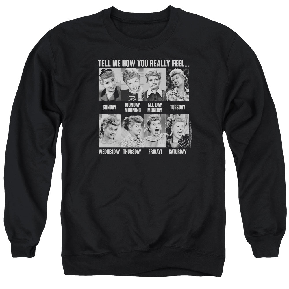 I Love Lucy 8 Days A Week Mens Crewneck Sweatshirt Black Officially Licensed