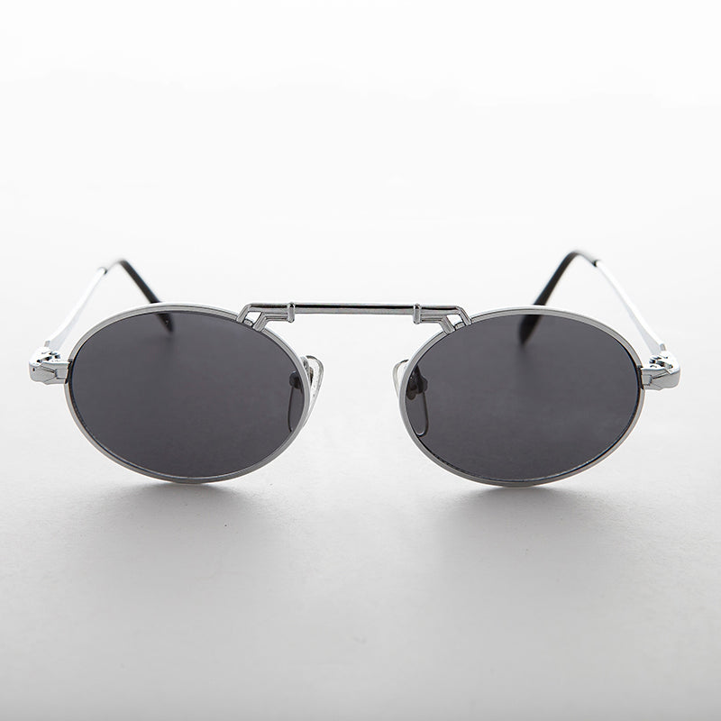 Oval Vintage Aviator Sunglass with Brow Bar - London