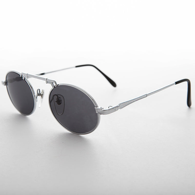 Oval Vintage Aviator Sunglass with Brow Bar - London