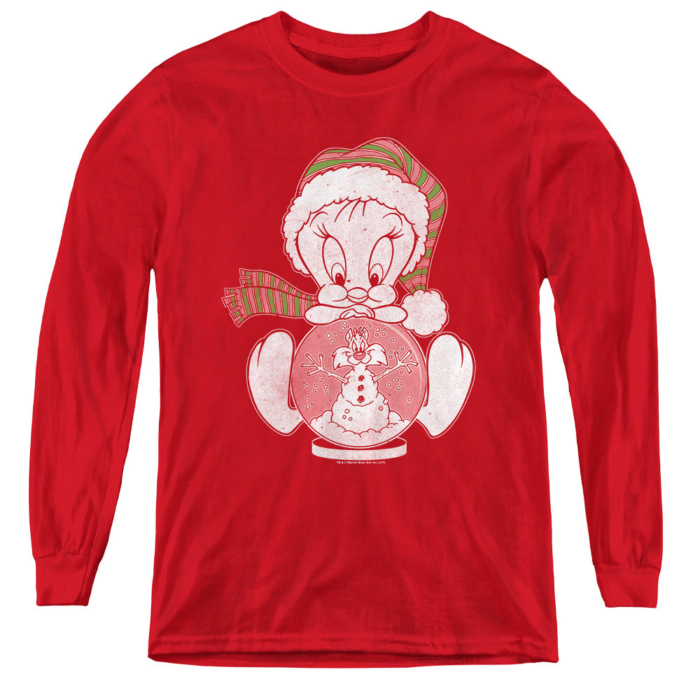 Looney Tunes Tweey Globe Long Sleeve Kids Youth T Shirt Red Officially Licensed