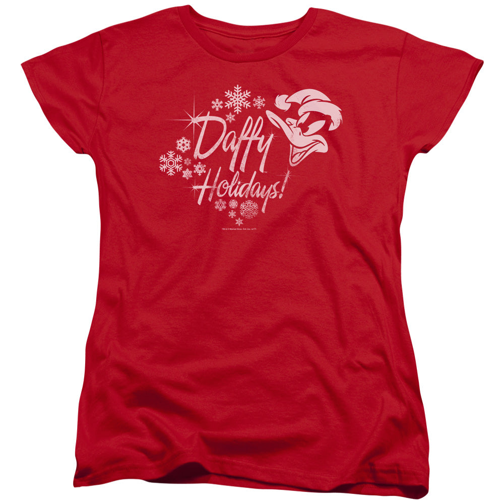 Looney Tunes Daffy Holidays Womens T Shirt Red Officially Licensed