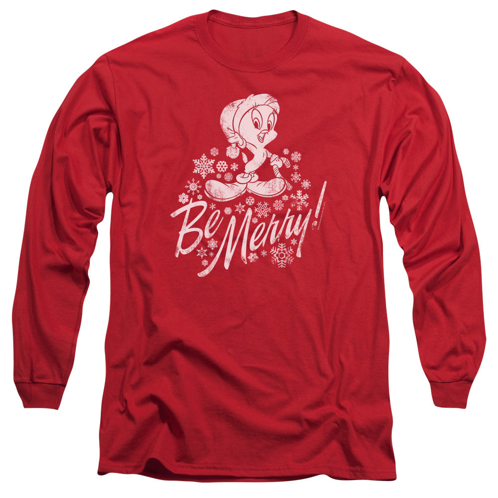 Looney Tunes Merry Tweety Mens Long Sleeve Shirt Red Officially Licensed Officially Licensed