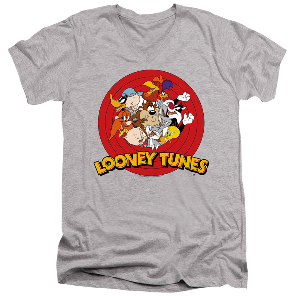 Looney Tunes Group Mens Slim Fit V-Neck T Shirt Athletic Heather Officially Licensed