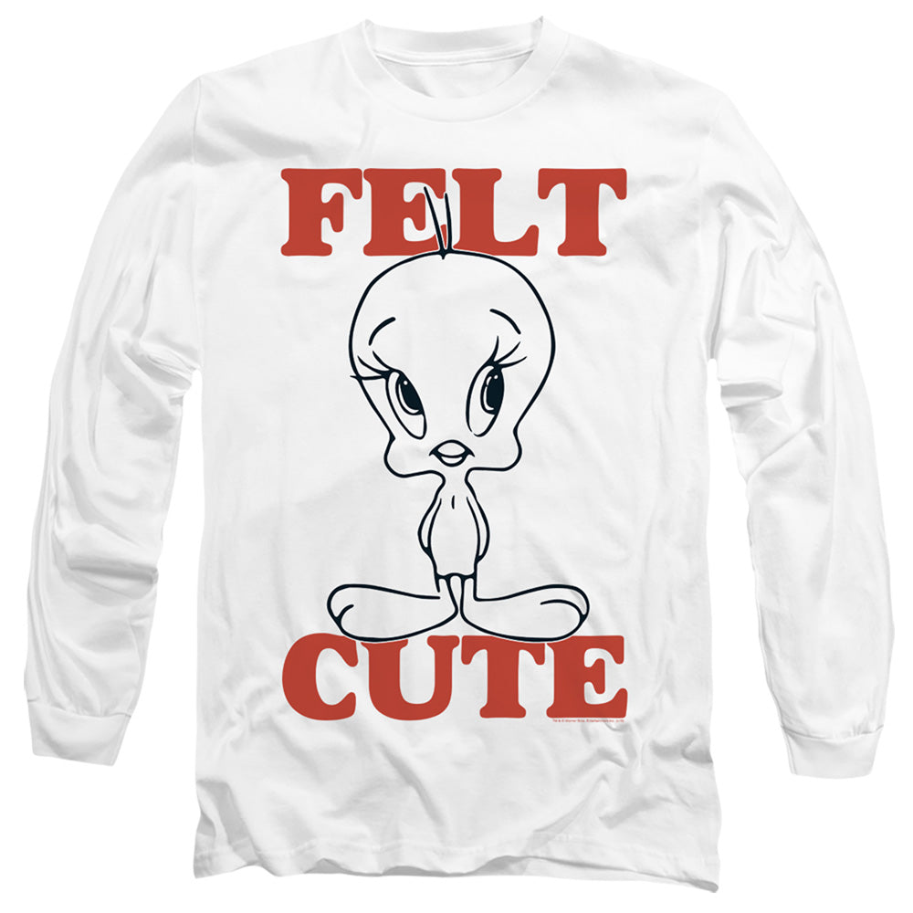 Looney Tunes Felt Cute Mens Long Sleeve Shirt White Officially Licensed Officially Licensed