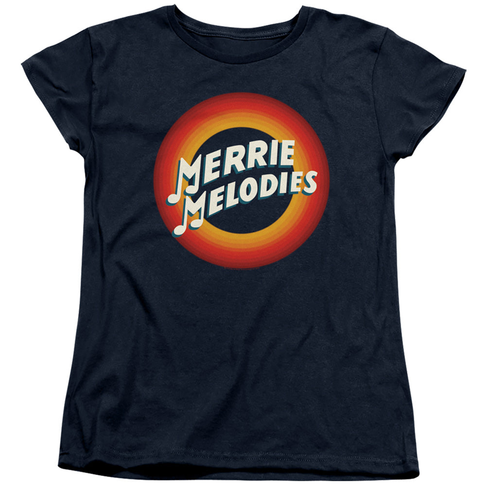 Looney Tunes Merrie Logo Womens T Shirt Navy Blue Officially Licensed