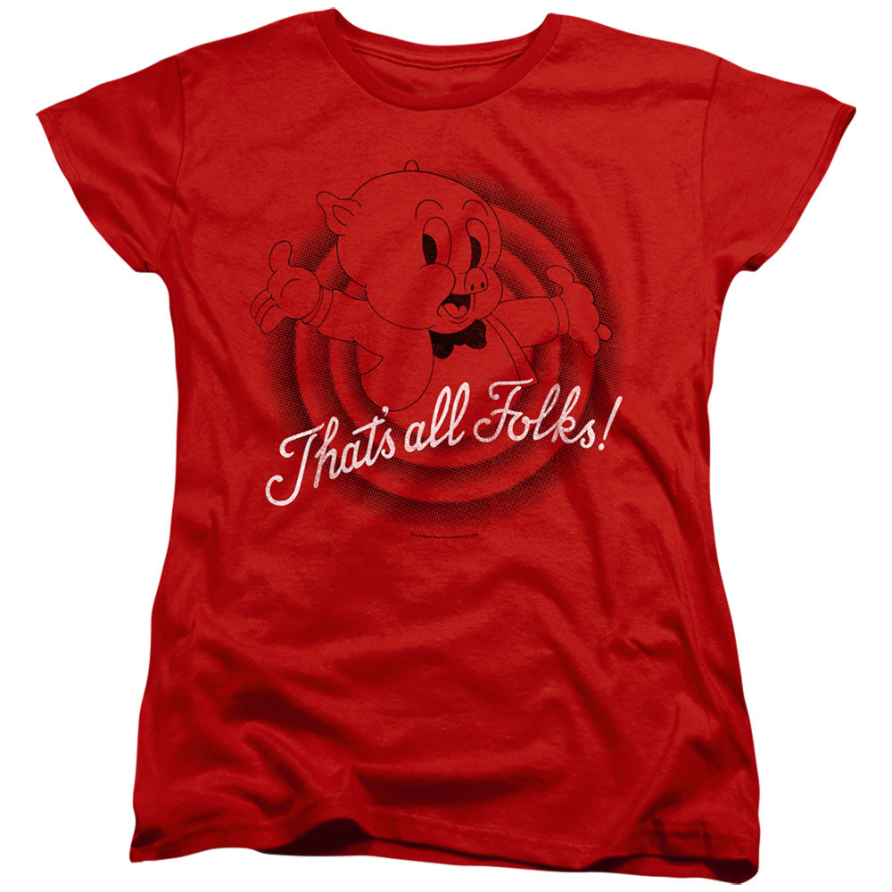 Looney Tunes Thats All Folks Womens T Shirt Red Officially Licensed