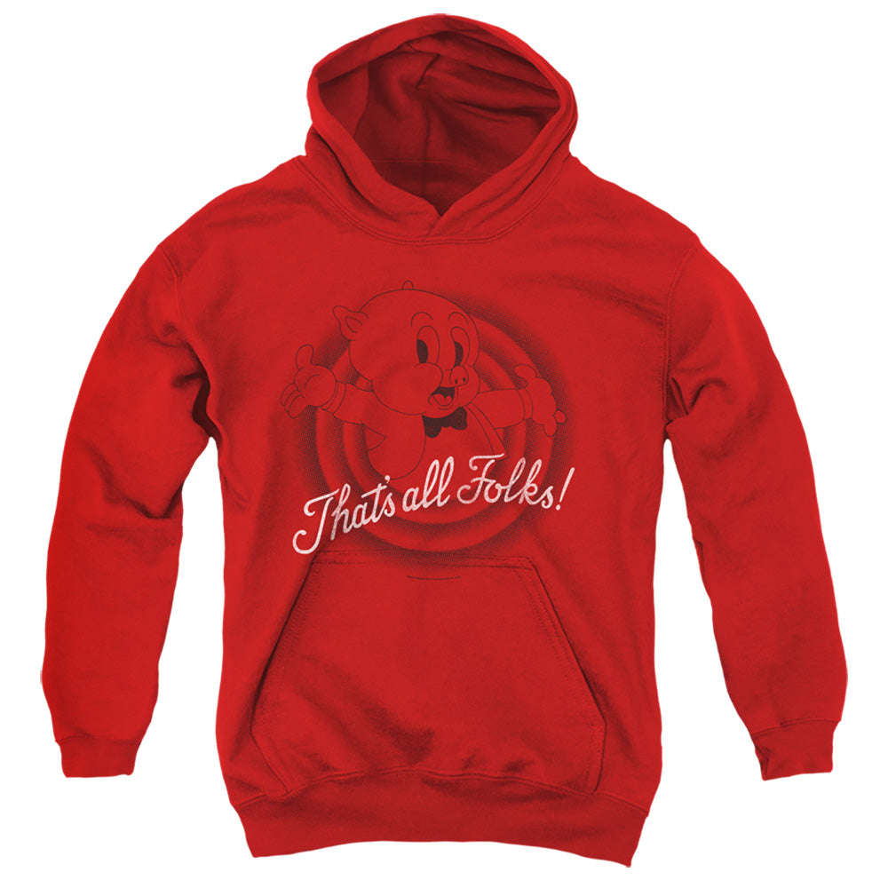Looney Tunes Thats All Folks Kids Youth Hoodie Red Officially Licensed