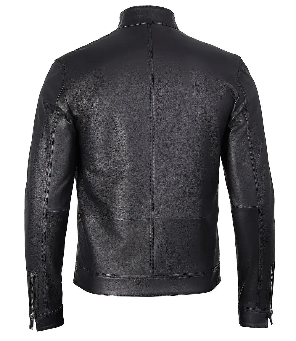 LUXE PRESTIGE: Men's Premium Black Cafe Racer Leather Jacket