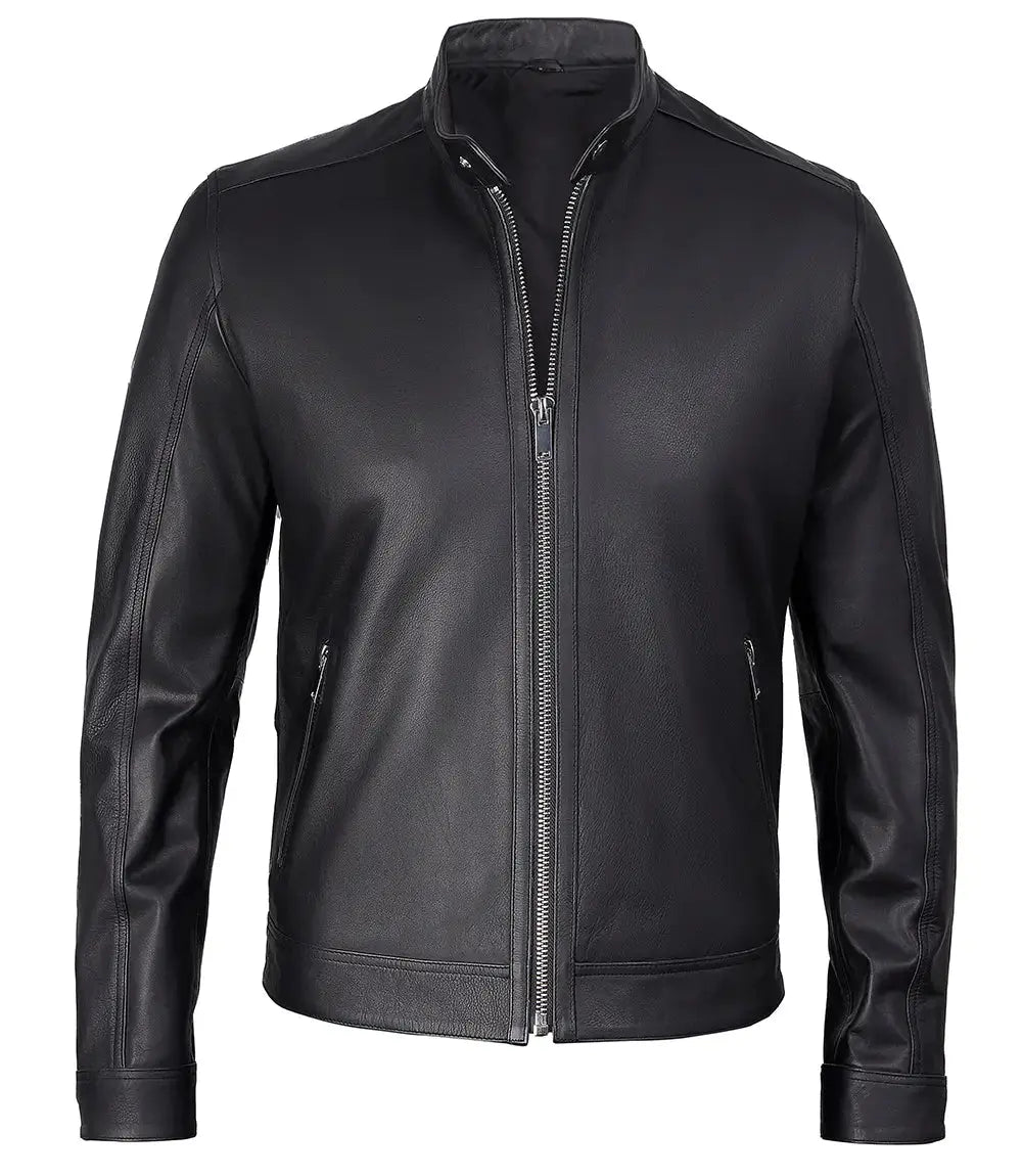 LUXE PRESTIGE: Men's Premium Black Cafe Racer Leather Jacket