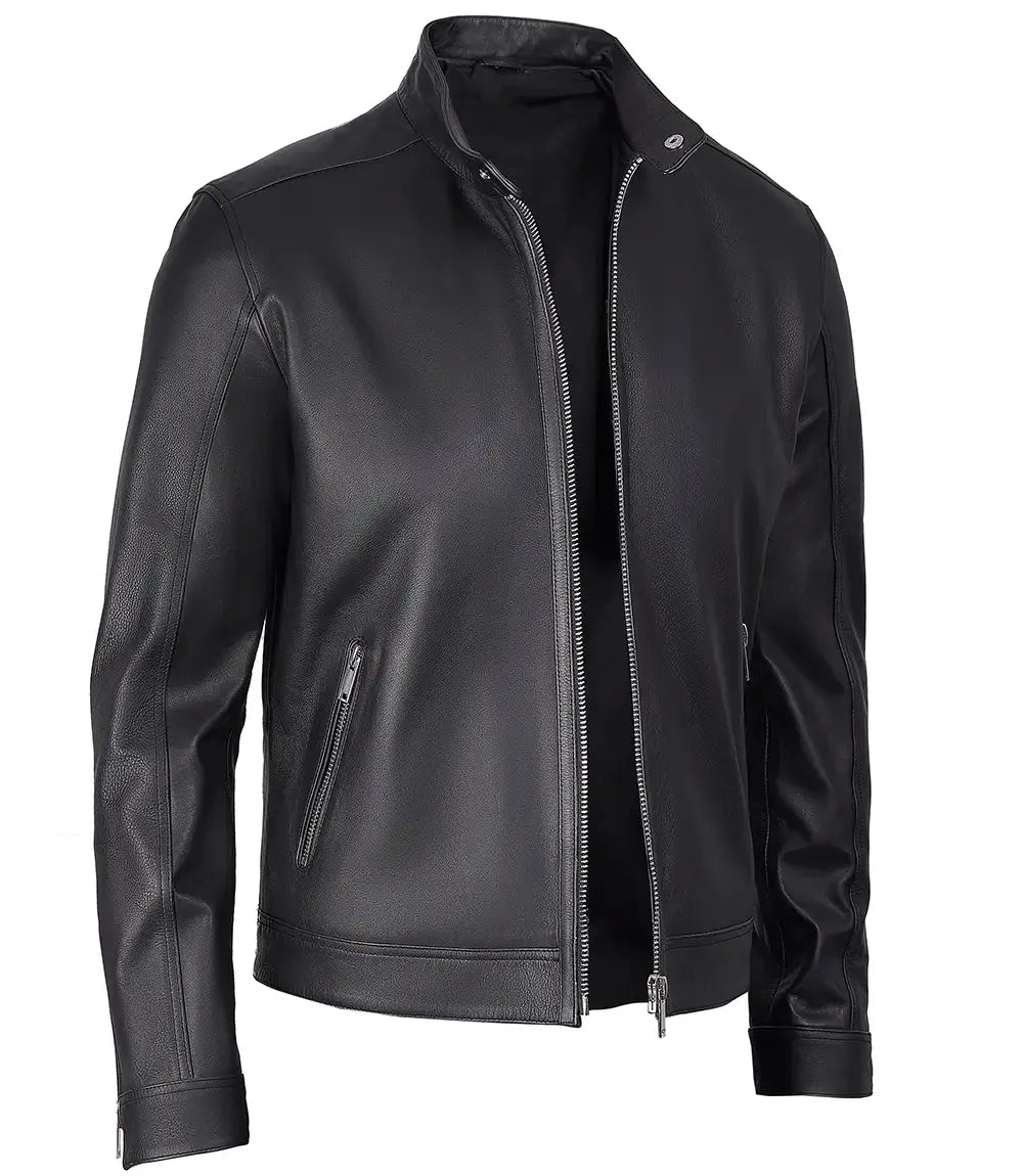 LUXE PRESTIGE: Men's Premium Black Cafe Racer Leather Jacket