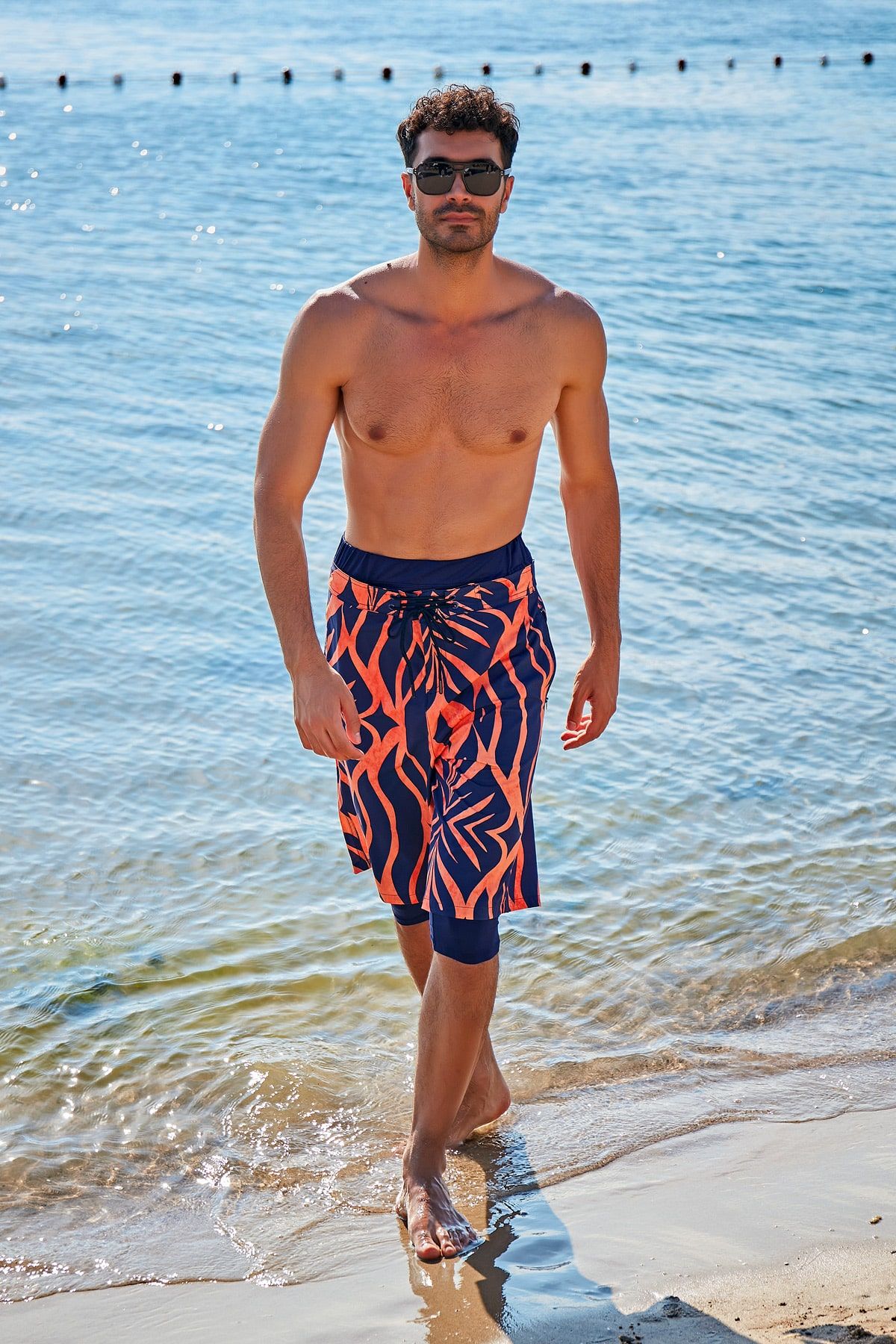 Navy Patterned Men's Shorts S2353
