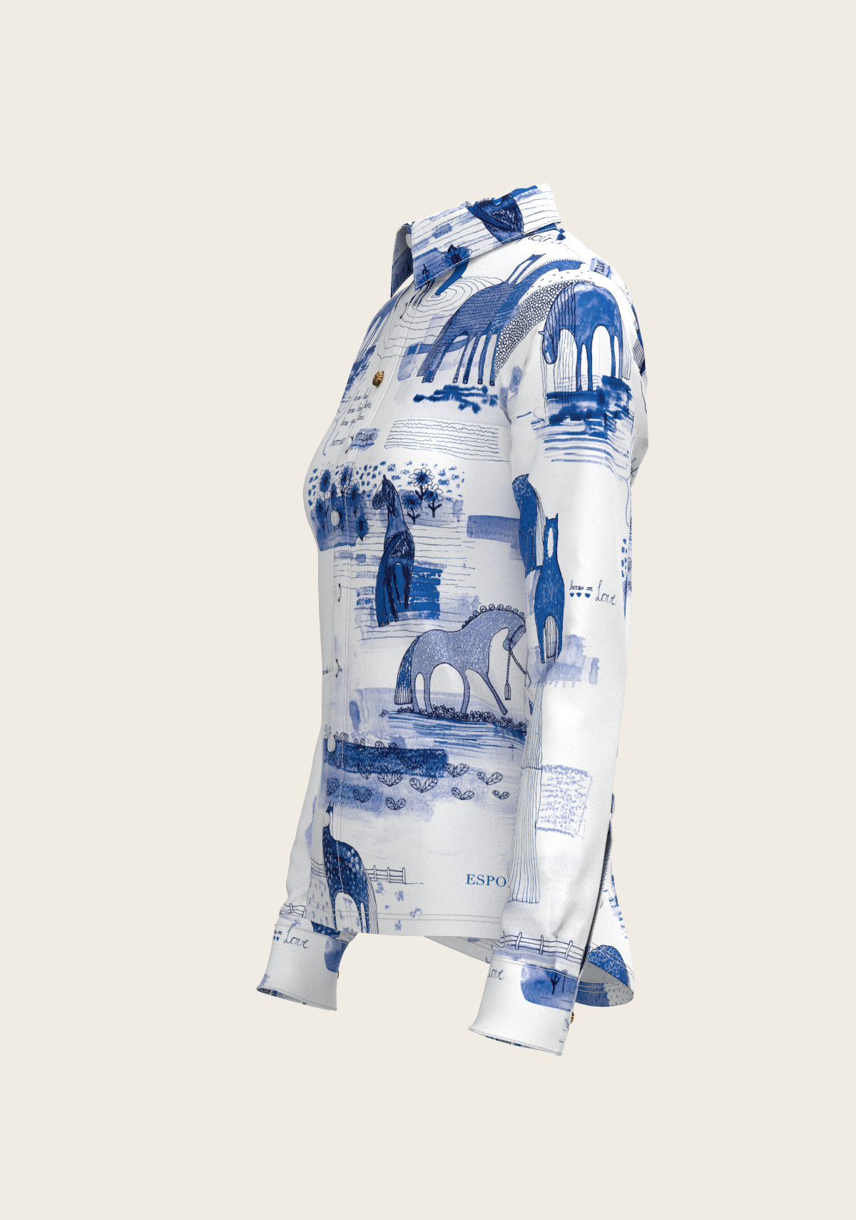 Daydreaming Horses on White Ladies Button Shirt