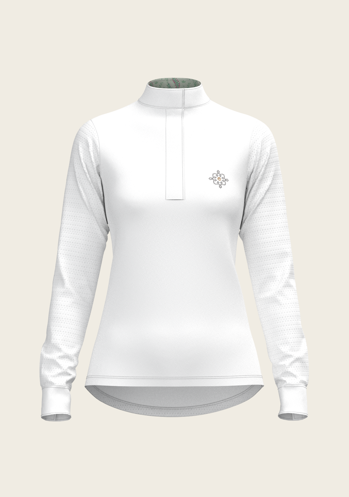 White with Rosettes in Lime Green Inner Details Long Sleeve Show Shirt