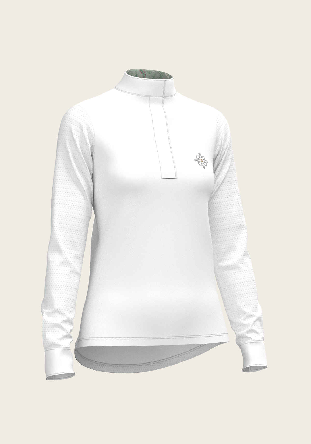 White with Rosettes in Lime Green Inner Details Long Sleeve Show Shirt