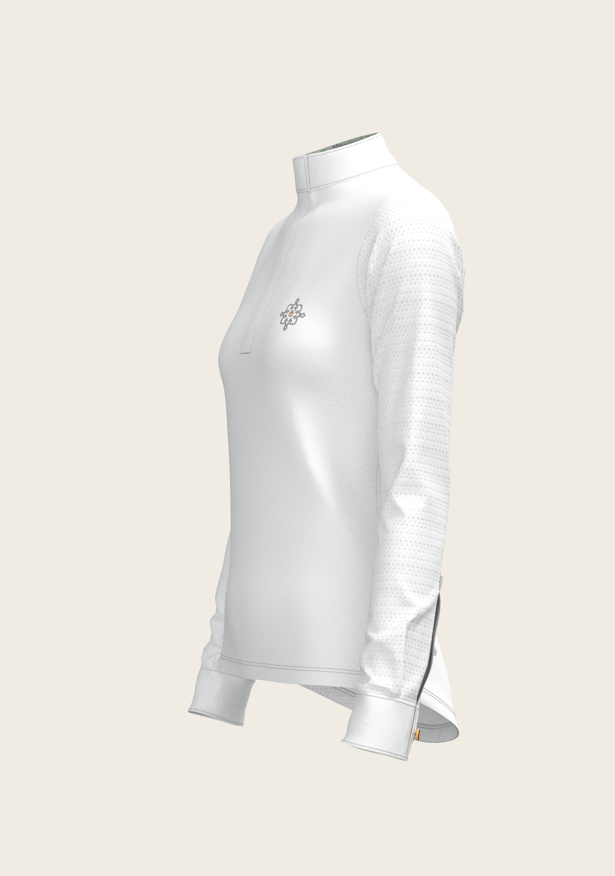 White with Rosettes in Lime Green Inner Details Long Sleeve Show Shirt