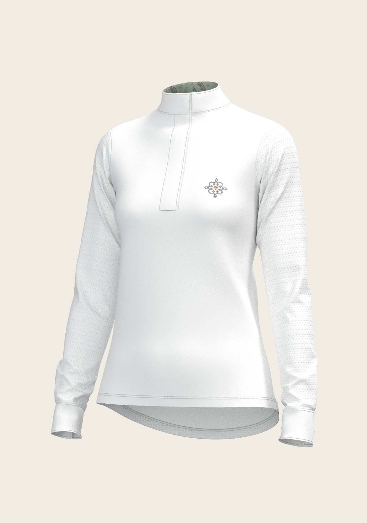 White with Rosettes in Lime Green Inner Details Long Sleeve Show Shirt
