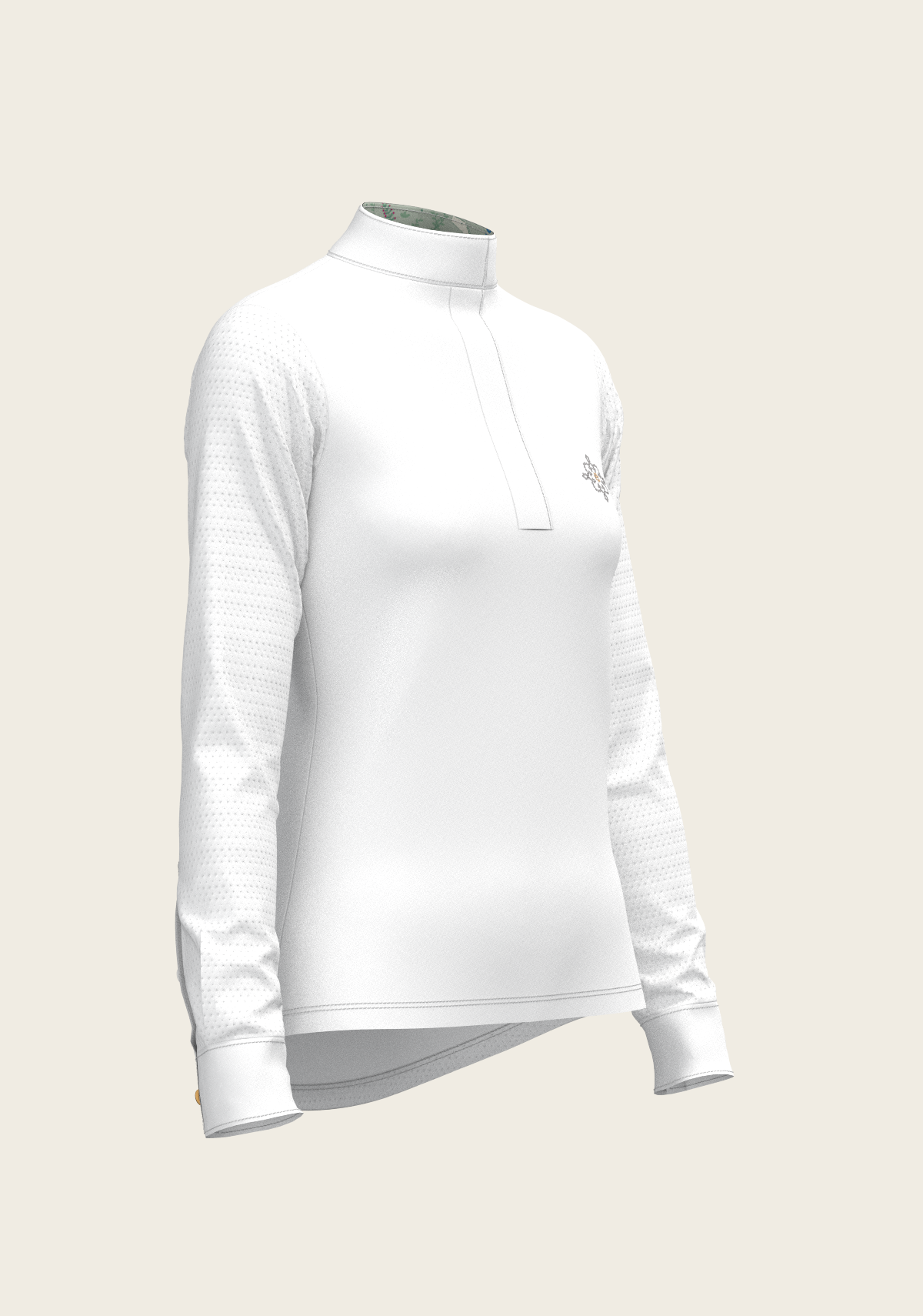 White with Rosettes in Lime Green Inner Details Long Sleeve Show Shirt