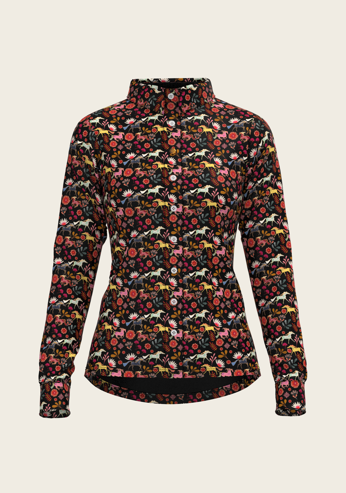 Bouquet on Black Ladies Button Shirt