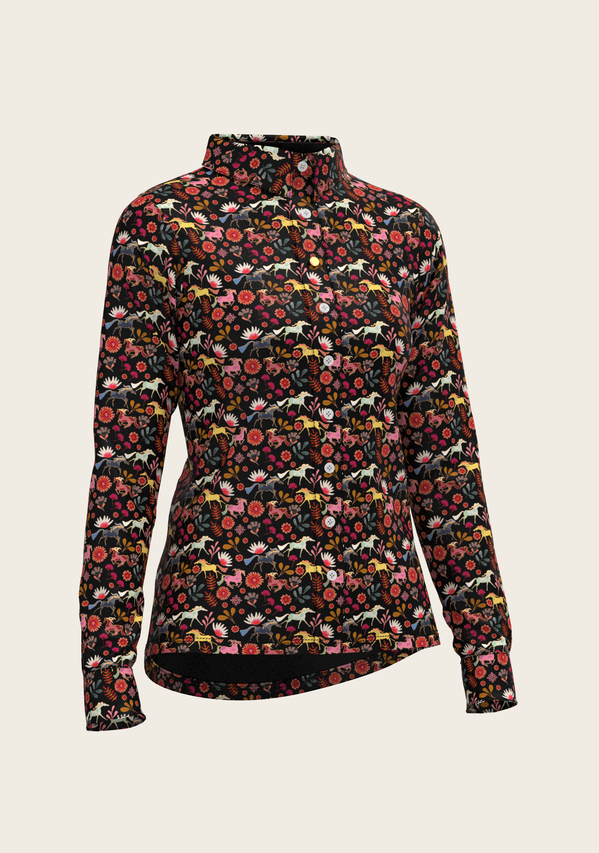 Bouquet on Black Ladies Button Shirt