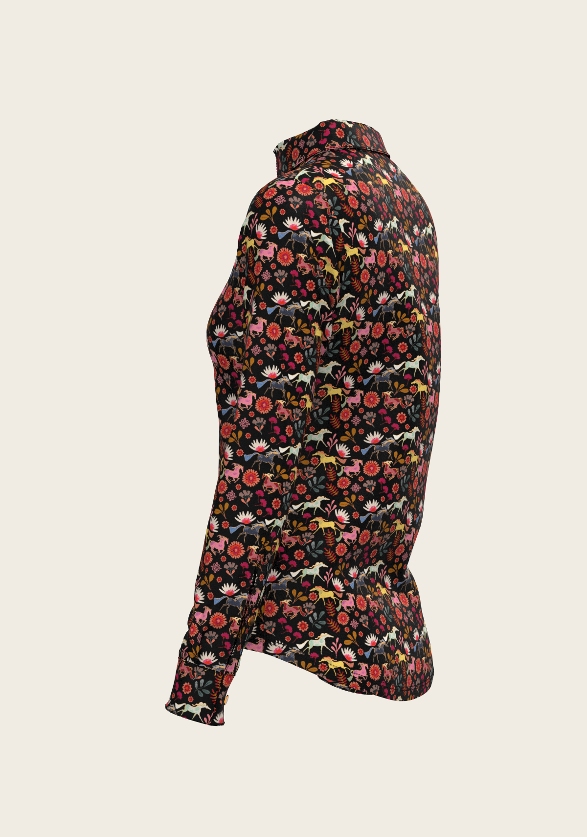Bouquet on Black Ladies Button Shirt