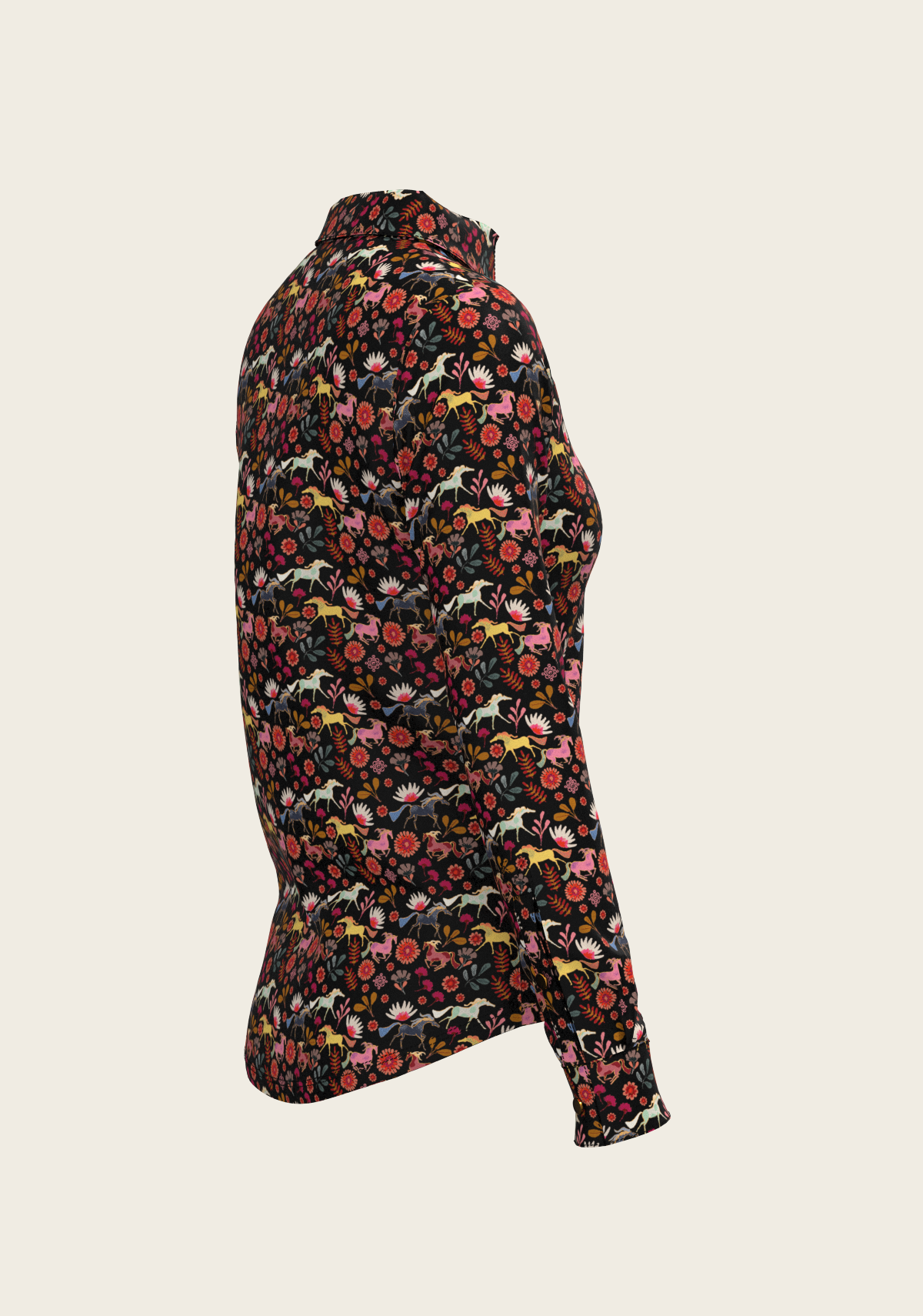 Bouquet on Black Ladies Button Shirt