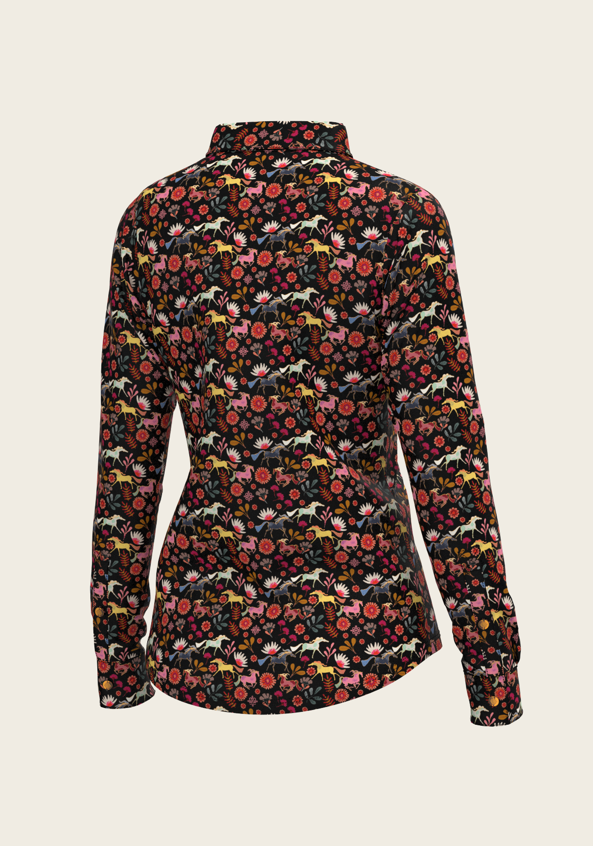 Bouquet on Black Ladies Button Shirt